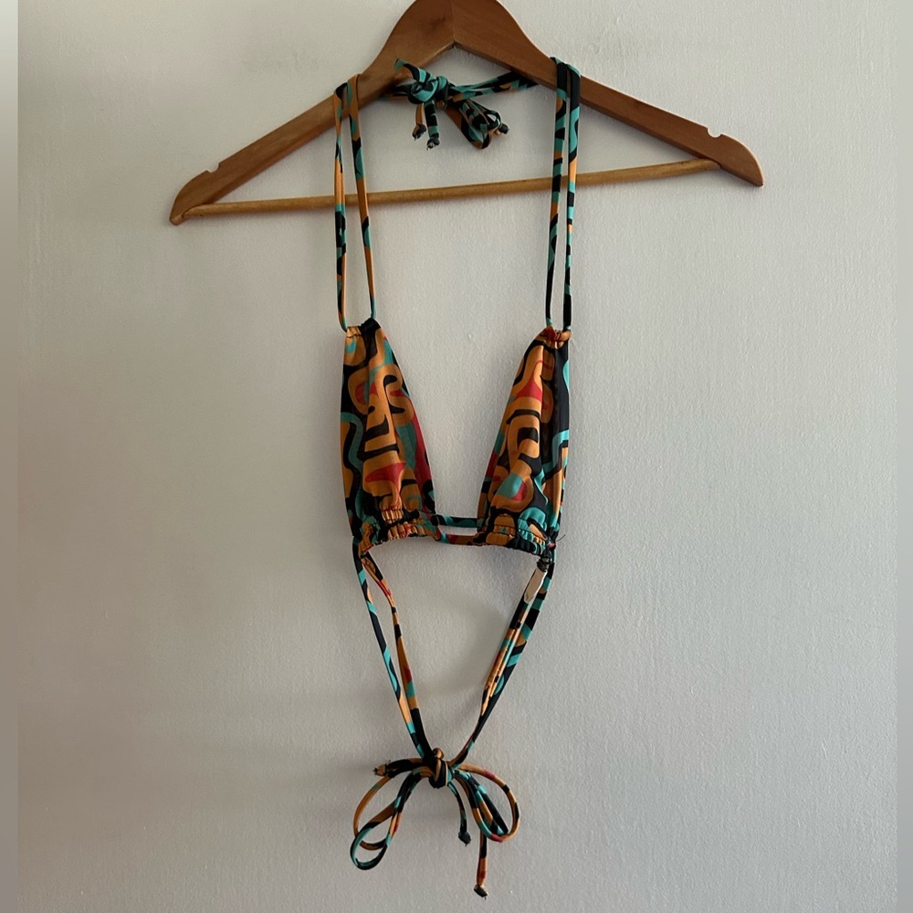 Gonza Orange/Teal 70s Double Strap Mesh Triangle Top size Small EUC - Picture 3 of 8